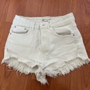 Zara white high waisted denim shorts